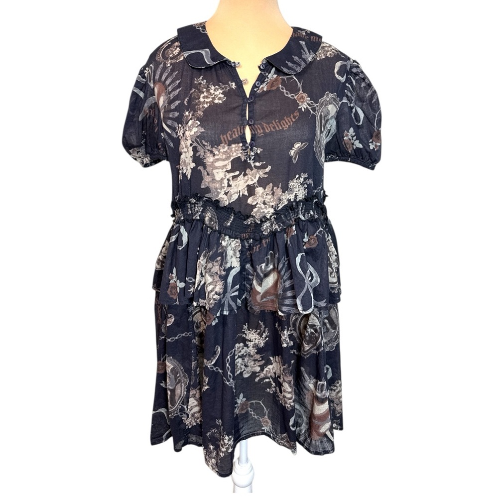 Kimchi Blue UO Floral Mini Dress Small Puff Sleeve Cottagecore Black